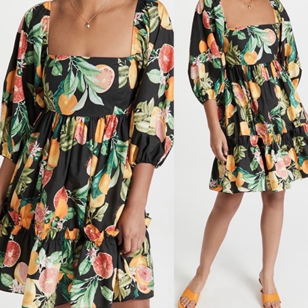 Cara Cara Sip Sip Black Dress In Grapefruit Citrus